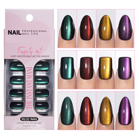 BIN Vente en gros 30 pièces Nouveaux faux ongles à presser effet œil de chat, courts, carrés, forme amande, en gel souple, pour nail art