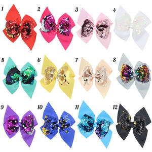 Barrettes à cheveux alligator scintillantes à paillettes et nœuds pour bébés filles, en tissu uni multicolore, pour fêtes - Product Image 2