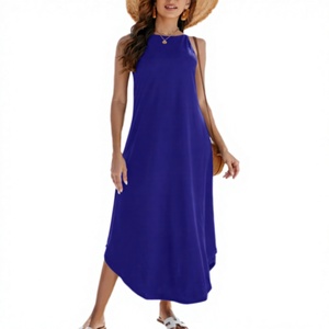 Women's High Neck Sleeveless <b>Loose</b> Midi <b>Dress</b> Solid Color Asymmetrical Hem Breathable Woven Casual Summer <b>Dress</b> - Product Image 3