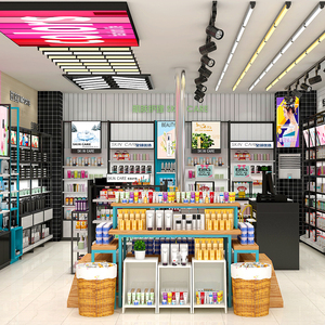 Exhibición de cosméticos, tienda de diseño interior, muebles de acero y madera, estantes de exhibición de cosméticos - Product Image 2