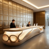 Q049 Comptoir d'accueil de luxe en fibre de verre en forme de voiture de course avec phares lumineux pour hall d'hôtel et magasin de détail
