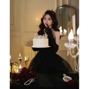 Black Strapless Velvet Evening Gown Empire Waist Ball Gown Simple Fashion Adult Party Dress - Product Image 4