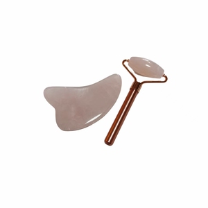 Masajeador Facial, Rodillo de Jade Natural y Cuarzo Rosa, Tabla Guasha, Masaje Facial - Product Image 1