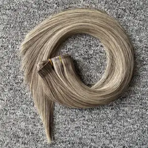 Toptan gerçek klip ins insan saçı 100% remy saç bakire ham pu doğal uzun düz görünmez dikişsiz saç ekleme klip-in
