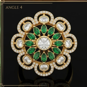 925 Silver Emerald Kundan Floral <b>Ring</b> <b>Gold</b> Adjustable Statement Jewelry for Women Party Wear Fashion Women Wedding Jewelry - Product Image 5