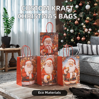 Tas Kado Kertas Kraft Natal, Tas Belanja Kertas Cetak Offset untuk Lilin, Kerajinan, dan Souvenir Pesta