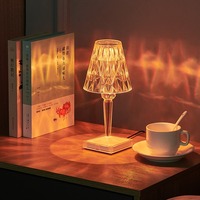 Lampe de table de chevet rechargeable par USB en gros d'usine, en cristal acrylique avec commande tactile/télécommande, lampe de bureau rose