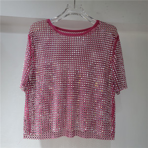 Luxury <strong>Sequin</strong> Embroidery <strong>Mesh</strong> See Through Shirt Women Sexy Bead Lace Short <strong>Tops</strong> - Product Image 1