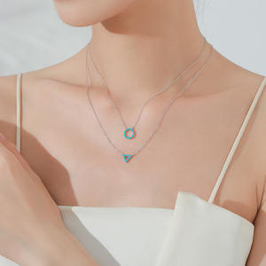 Collar con colgante minimalista de plata de ley S925 con turquesa de corte redondo y diseño calado triangular, versión de cobre personalizable para mujer - Product Image 5