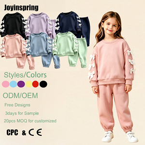 Conjunto Deportivo de Dos Piezas para Niñas con Diseño de Manga con Lazo, Sudadera Larga y Pantalones Deportivos, Ropa de Otoño y Primavera, Directo de Fábrica - Product Image 1