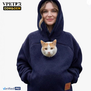 Jaket Hoodie Kantong Kucing VPETBR dengan Ritsleting dan Kantong Kanguru, Carrier Hoodie untuk Hewan Peliharaan dengan Bulu Anjing, Sweatshirt Hangat untuk Hewan Peliharaan - Product Image 1