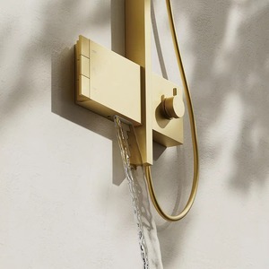 Wall Mount Brass Rain <b>Shower</b> <b>System</b> With Slide Bar Thermostatic Faucet Minimalist Design Polished Finish 37.6in Bathroom - Product Image 5