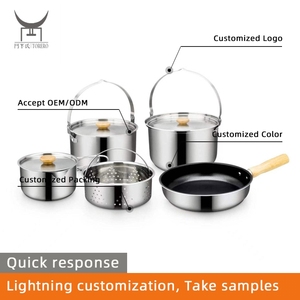 Op Maat Gemaakte Outdoor Picknick Draagbare 304 RVS <span class=keywords><strong>Set</strong></span> Pot Koekenpan Soep Pot Camping Koken Kookgerei Apparatuur Benodigdheden - Product Image 2