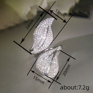 Bague de cocktail en forme de feuille A239 pour femme, avec micro-pavé de strass, bague de mariage tendance - Product Image 4