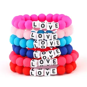 Best friends elastic band 8MM polymer clay beads words bracelet kids Girls'Jewelry