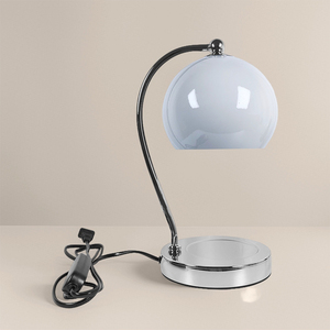 Lampe de bureau moderne en chrome, écologique, avec abat-jour en cristal blanc cassé, LED E26, col flexible, lumière blanc chaud 3500K, alimentation CA - Product Image 1
