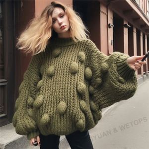 Femmes grande taille vêtements 2023 Offre Spéciale lâche gros fil lanterne manches à la <span class=keywords><strong>main</strong></span> <span class=keywords><strong>pull</strong></span> surdimensionné femmes - Product Image 2