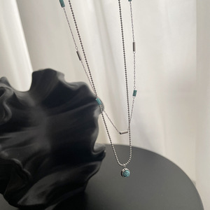 ターコイズビーズチョーカーネックレスミントブルービーズ層状ステンレス鋼チェーンノンターニッシュネックレス女性用ジュエリー - Product Image 2