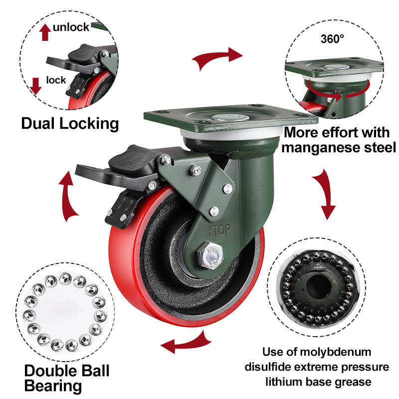 4 Inch 5 Inch 6 Inch 8 Inch Industrial Swivel 360 Degree 1 Ton Super Heavy Duty Caster Wheels PU