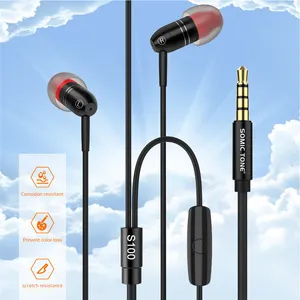 有線イヤフォンインイヤーヘッドフォン、マイク付きイヤホン、強化ケーブル、強烈な低音、iPhone、iPad、Samsung用