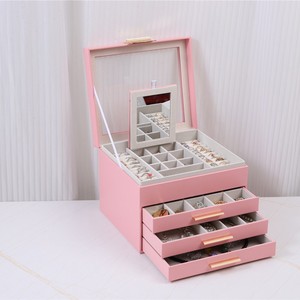 New Three-Layer Jewelry Display Box Gold Jewelry Ring Necklace Stud Earring <b>Storage</b> Box Big Size Leather Jewelry Organizer - Product Image 3