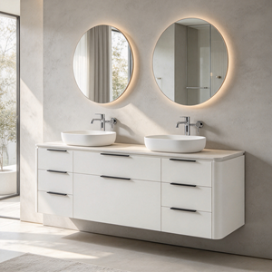 Meuble-lavabo double autoportant blanc contemporain avec tiroirs de rangement - Product Image 1