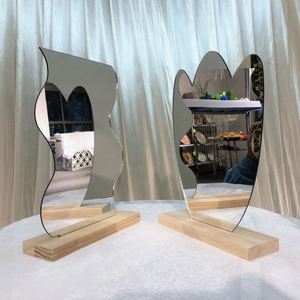Home Decor Korea Ins Niche Design Irregular <b>Desktop</b> <b>Wooden</b> <b>Desktop</b> Makeup Mirror - Product Image 2