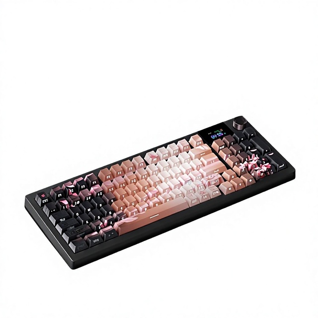 Night Sakura Tri-Mode Mechanical Keyboard Gasket-Mounted Design RGB Lighting LCD Screen 10 000 MAh Battery USB Cuiyin Switches