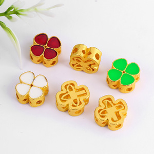 Four Leaf Clover Spacer Beads Alloy <b>Mosaic</b> Gold Plated Red Green White For Bracelets Necklaces DIY Jewelry Making Supplies - Product Image 3