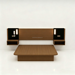 Ensembles de meubles de chambre d'hôtel OEM personnalisés et abordables avec sommier plateforme en bois, tête de lit murale, tables de chevet et matelas - Product Image 4