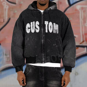 Design du fabricant Diverses couleurs pour hommes Dtg Print Street Cropped Washed Zip Hoodie - Product Image 3