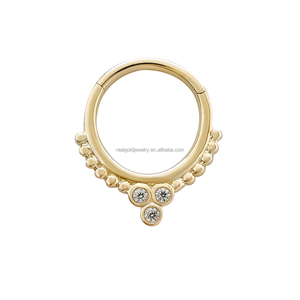 Custom <strong>14K</strong> Solid Yellow Gold Body Jewelry Fashionable Cartilage Earring Clip &amp; <strong>Nose</strong> Ring Piercing Seamless Jewelry - Product Image 1