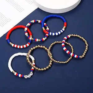 Boho USA Independence Day Gift Set Jewelry Clay Bead 7PCS Elastic Bracelet