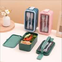 Boîte à bento en plastique à double couche de 950 ml, récipient pour le déjeuner au micro-ondes, forme rectangulaire pour enfants
