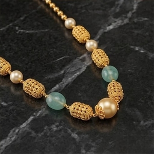 925 Silver Antique Mala Necklace with Aqua <b>Blue</b> <b>Beads</b> and Pearl Accents Traditional Ethnic Jewelry for Women - Product Image 2