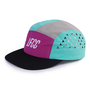 Casquette de camping premium sportive à dos élastique 5 panneaux, à visière courte, en nylon personnalisé, découpée au laser, pour la randonnée et le trekking, style trucker - Product Image 2