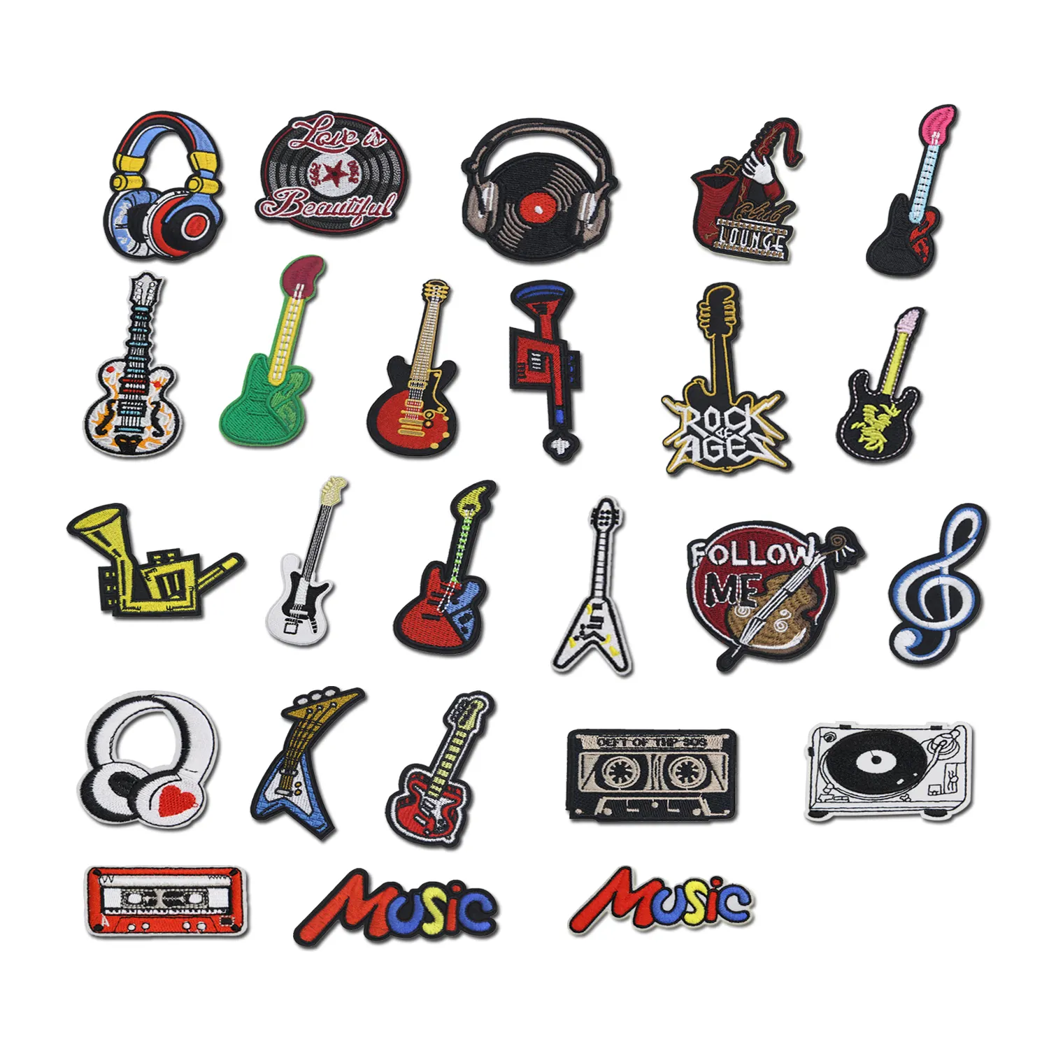 Popular Embroidered Guitar Headphone Notes Musical Instrument Music Patches