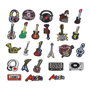 Popular Embroidered Guitar Headphone Notes Musical Instrument Music Patches