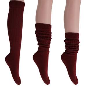 Chaussettes hautes amples pour femmes DB, 3 paires, taille unique, convient aux pointures 5 à 10, chaussettes d'hiver rouges en tricot avec fonction absorbante de la transpiration - Product Image 1