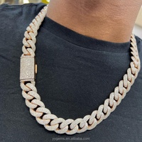 Cadena de Plata Gruesa con Moissanita Personalizada para Hombre, Ancho de 13mm-22mm, Chapado en Oro Rosa S925, Cadena Cubana con Diamantes de Moissanita VVS
