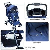 Remorque de luxe pour animaux de compagnie à 4 roues avec éclairage de sécurité, chariot de voyage pliable et extensible en plastique pour chiens et chats