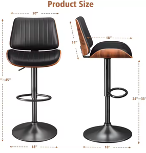 Bán buôn thiết kế hiện đại có thể điều chỉnh chiều cao nâng xoay da đen nhà bếp và quán cà phê thanh phân - Product Image 2