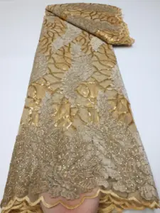 NI.AI Hot Sales LY921 French <strong>Velvet</strong> <strong>Lace</strong> Luxury Sequin <strong>Lace</strong> Rhinestone <strong>Lace</strong> Fabric for Wedding Dress - Product Image 2