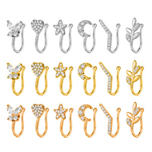 Boucles d'oreilles fines à clipser Freya, sans perçage, en forme de fleur, avec diamants, bijoux pour le nez, en acier inoxydable, fausses boucles d'oreilles en or rose pour femmes - Product Image 1