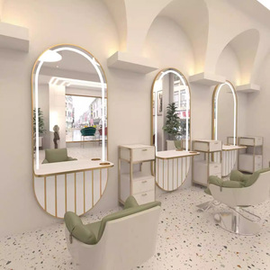 Miroir de salon de coiffure à éclairage LED en vente chaude, station de miroir de salon de coiffure, miroir de conception de style de salon de coiffure, miroir de coiffure suspendu à une seule face - Product Image 1