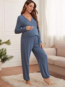 Vêtements de grossesse en bambou, pantalon de survêtement à nouer sur le côté avec taille ajustable, vêtements de détente et pyjamas de maternité en bambou modal - Product Image 2