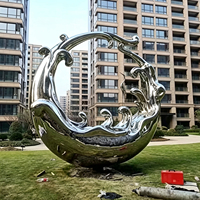 Sculpture circulaire abstraite personnalisée en acier inoxydable de grande taille, miroir, art urbain extérieur, jardin, paysage, animal, poisson