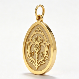 Medalla Circular Chapada en Oro con Diseño Tallado de Flor de Cardo, Colgante de Latón, Joyería - Product Image 5