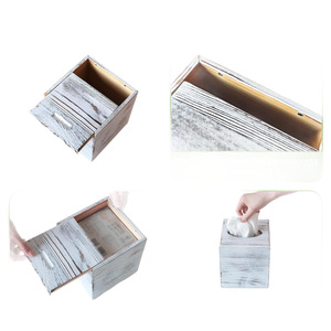 Boîte à mouchoirs en bois, organisateur de rangement, finition blanche vieillie, pour salon, salle de bain, mouchoirs extractibles - Product Image 5