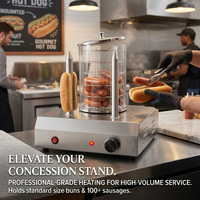 Cuiseur vapeur commercial pour saucisses, chauffe-hot-dogs en acier inoxydable, 2 barres chauffantes avec couvercle en verre et grille en fil métallique, thermostat 30-85°C